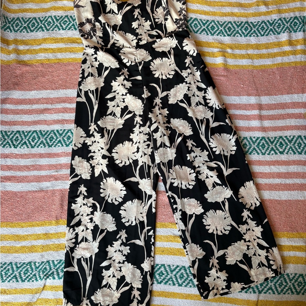 Topshop Black and Cream Floral Jumpsuit